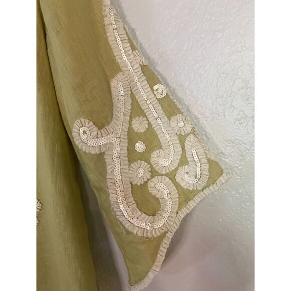 Calypso St. Barth | Chartreuse Linen Tunic Embroidered Sequin Boho - Picture 6 of 9